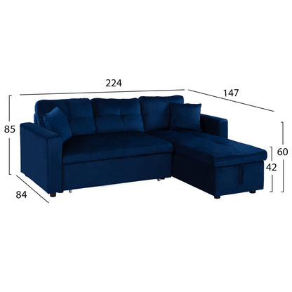 Corner Sofa Bed Wayne 224x147x85 Hm3028.18 Velvet Blue