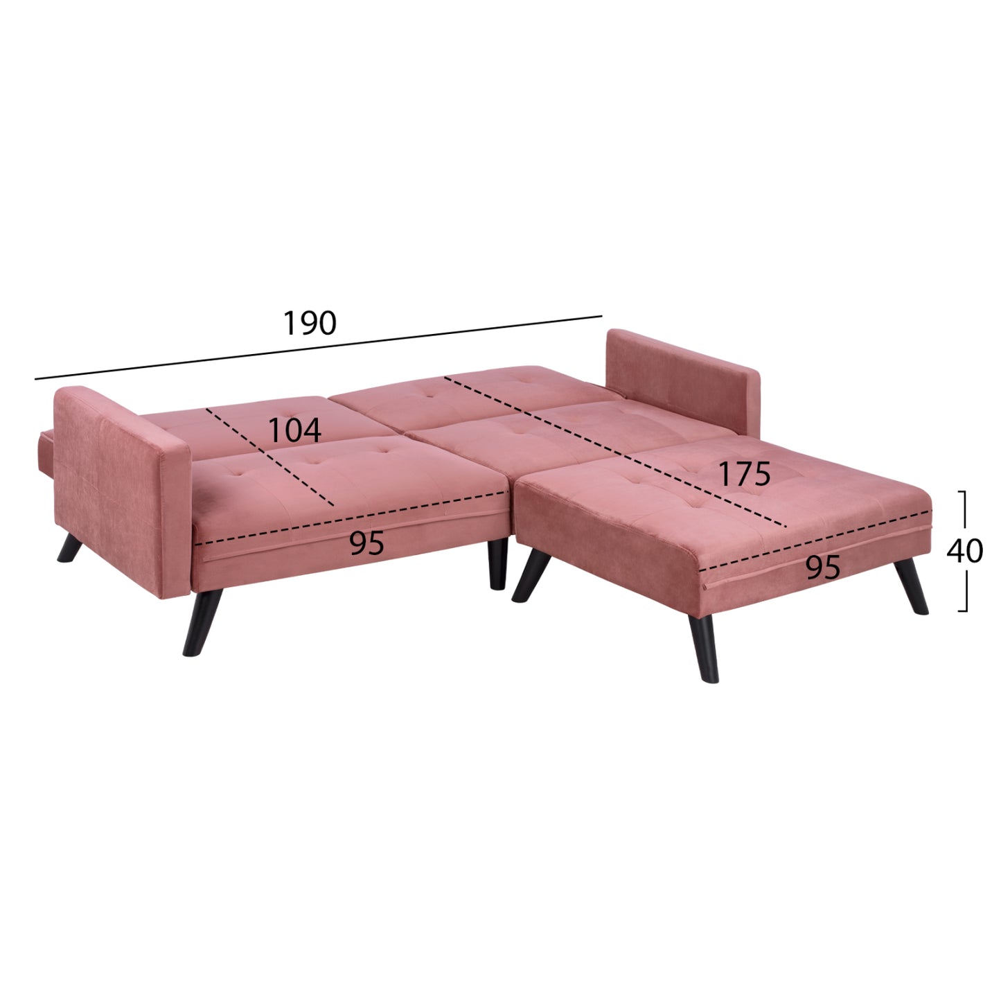 Corner Sofa Bed Velvet Dusty Pink With Footrest 211x158x83y Cm.hm3151.02