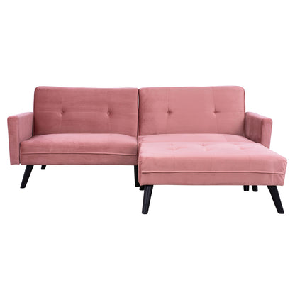Corner Sofa Bed Velvet Dusty Pink With Footrest 211x158x83y Cm.hm3151.02