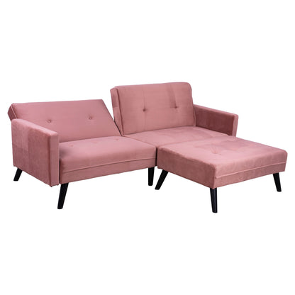 Corner Sofa Bed Velvet Dusty Pink With Footrest 211x158x83y Cm.hm3151.02