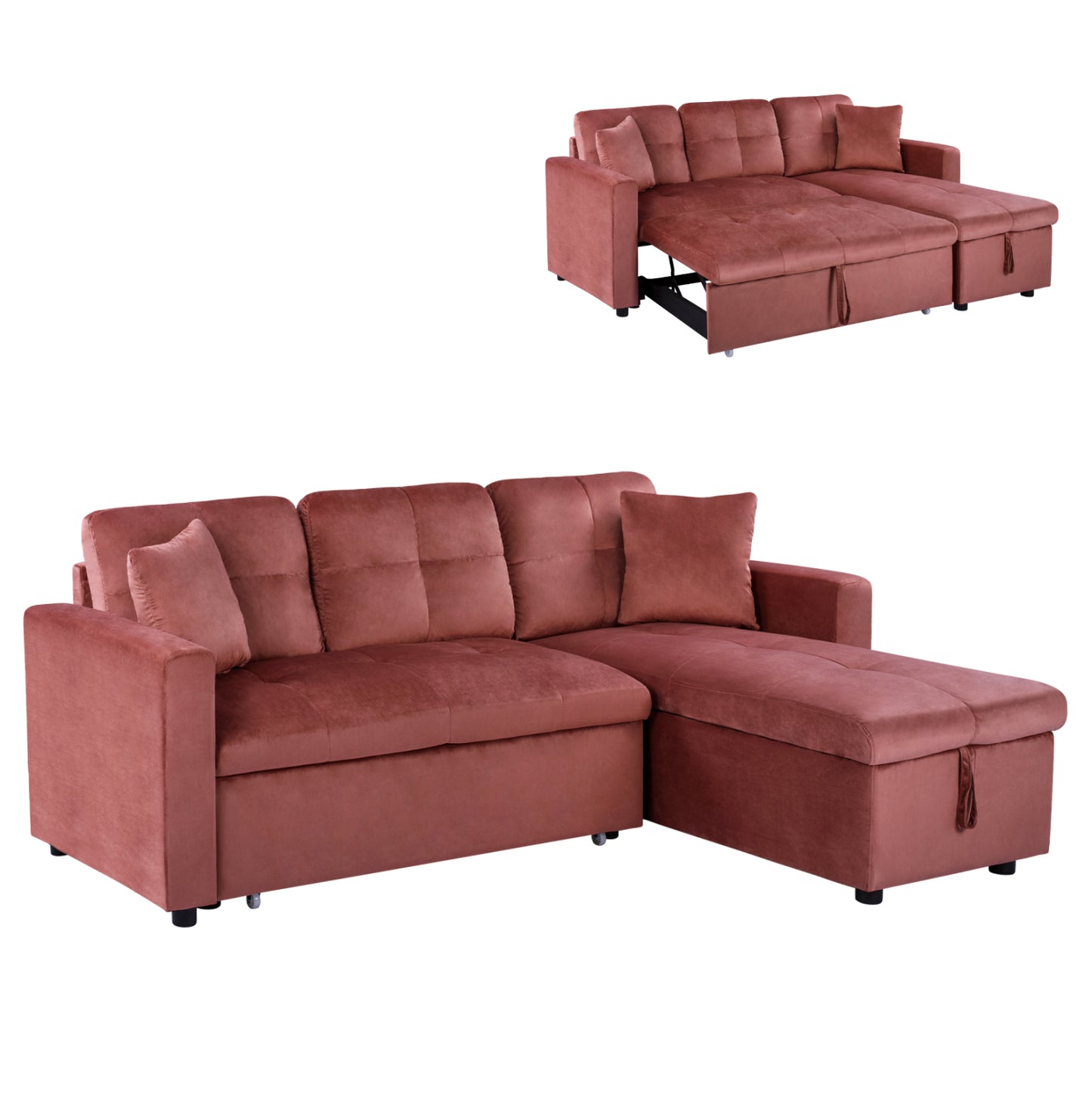 Corner Sofa Bed Velvet Dusty Pink Wayne 224x147x85cm. Hm3028.12
