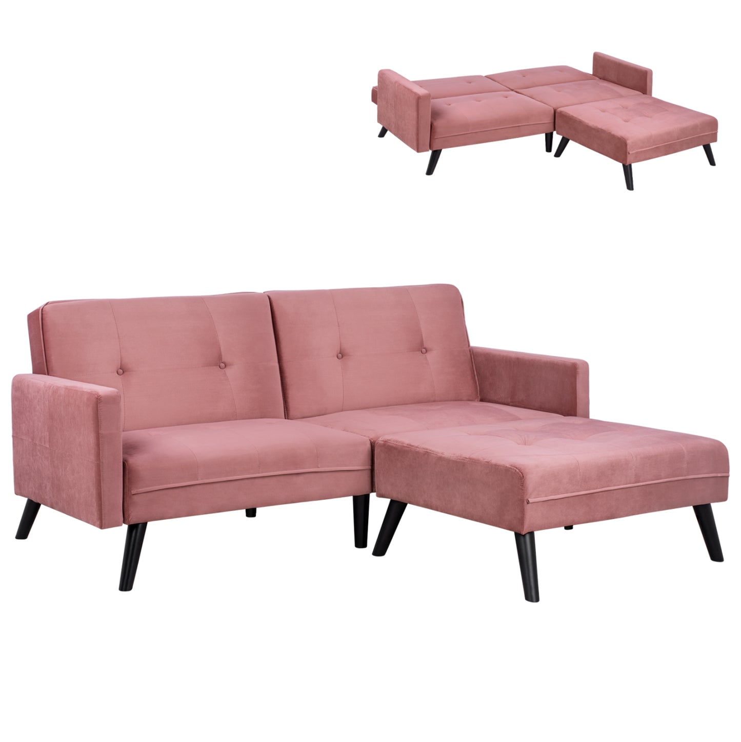 Corner Sofa Bed Velvet Dusty Pink With Footrest 211x158x83y Cm.hm3151.02