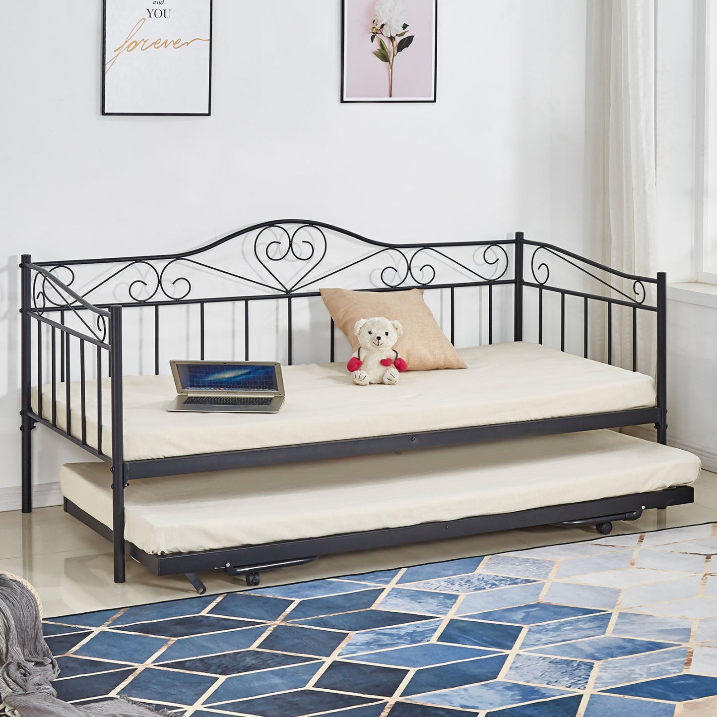 Hm571.01 Maeko Sofa Bed, 190x90, Black+auxiliary Bed 85x185, Metal