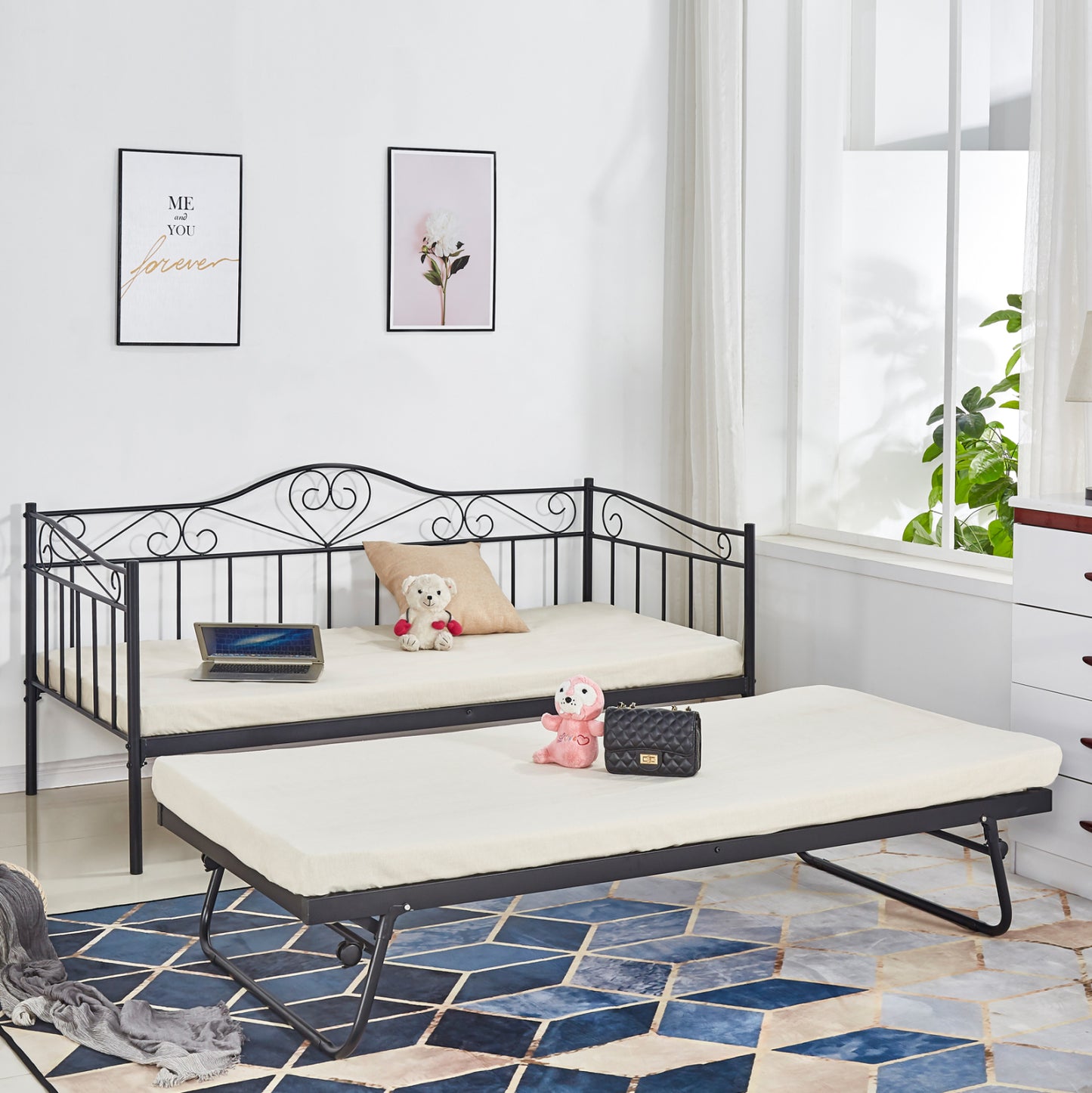 Hm571.01 Maeko Sofa Bed, 190x90, Black+auxiliary Bed 85x185, Metal