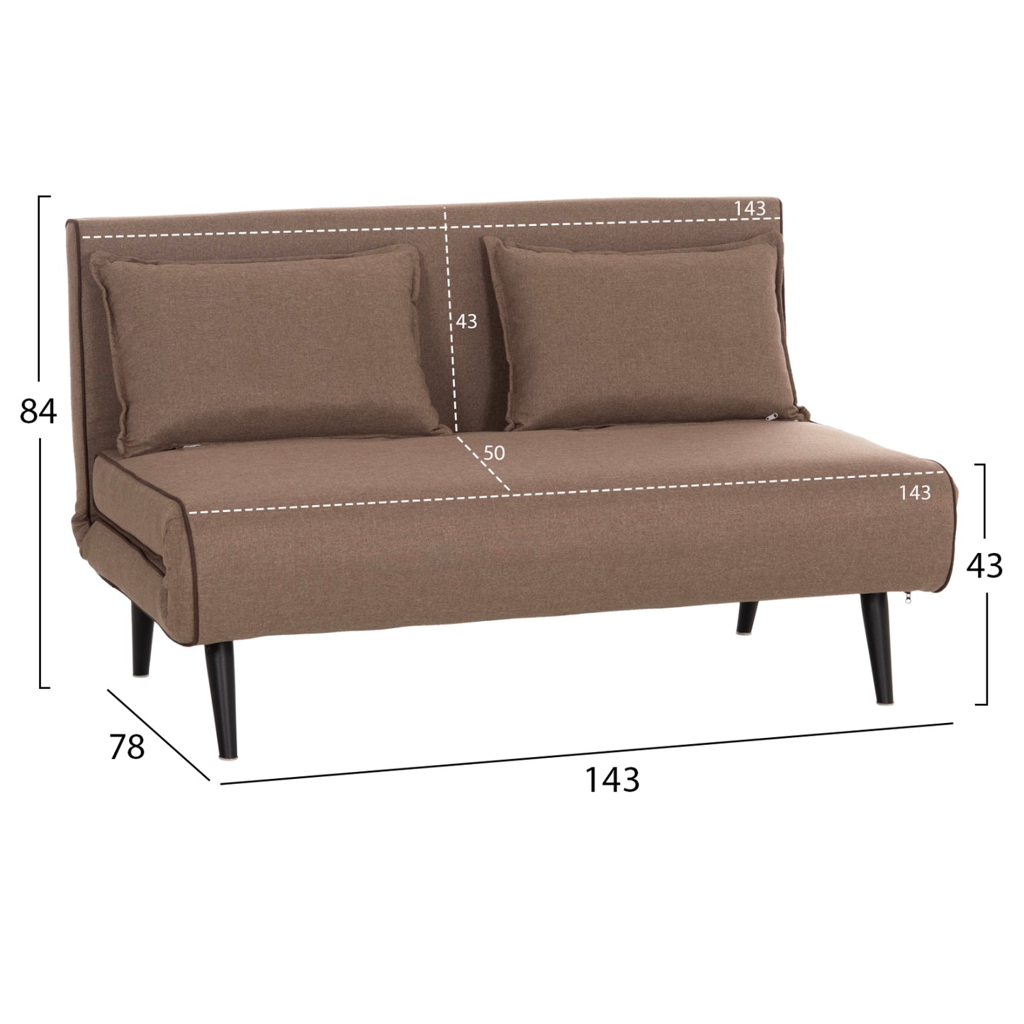 Sofabed For 2 People Asma Hm3077.07 Fabric In Dark Beige 143x78x84hcm.
