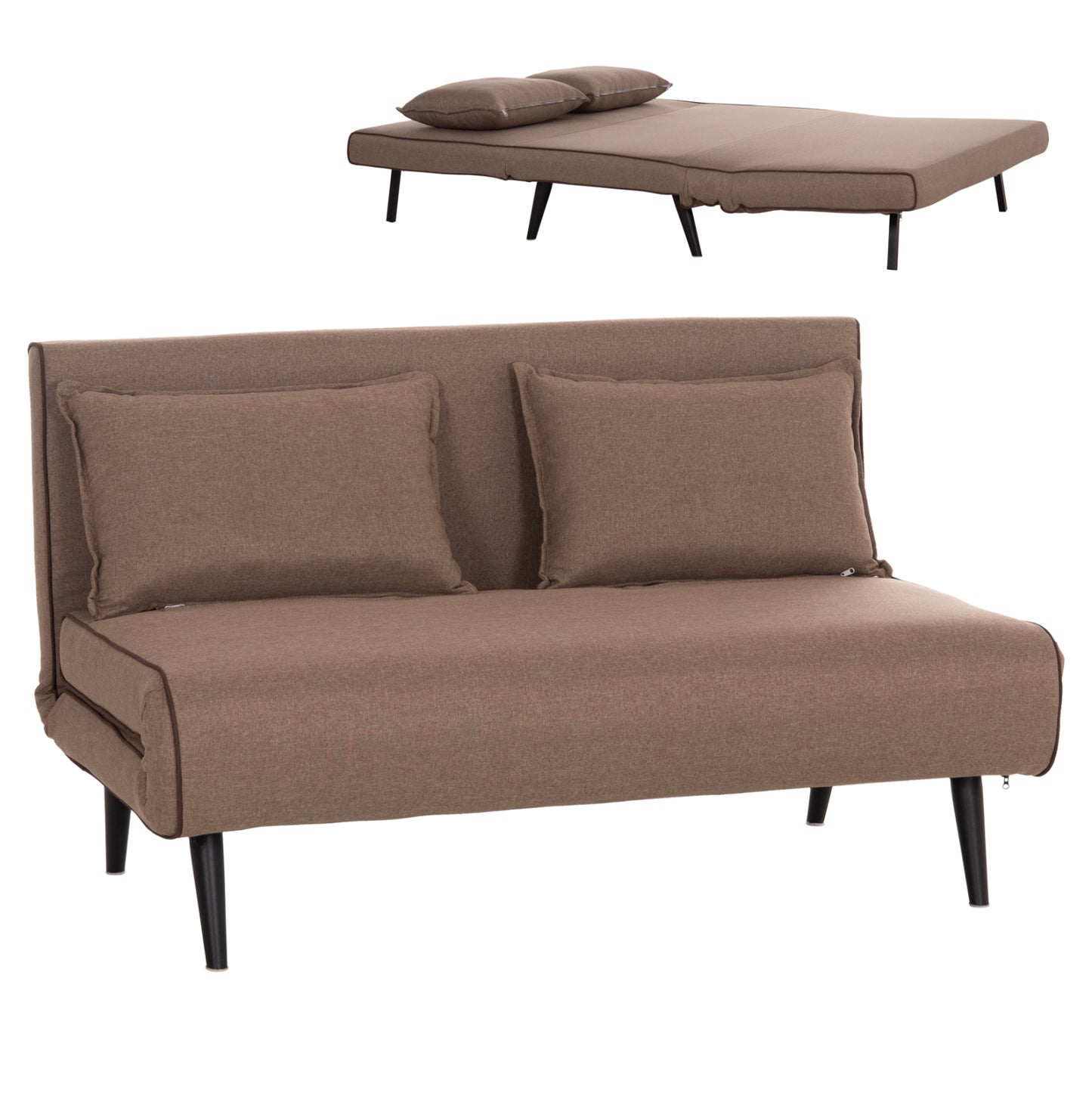 Sofabed For 2 People Asma Hm3077.07 Fabric In Dark Beige 143x78x84hcm.