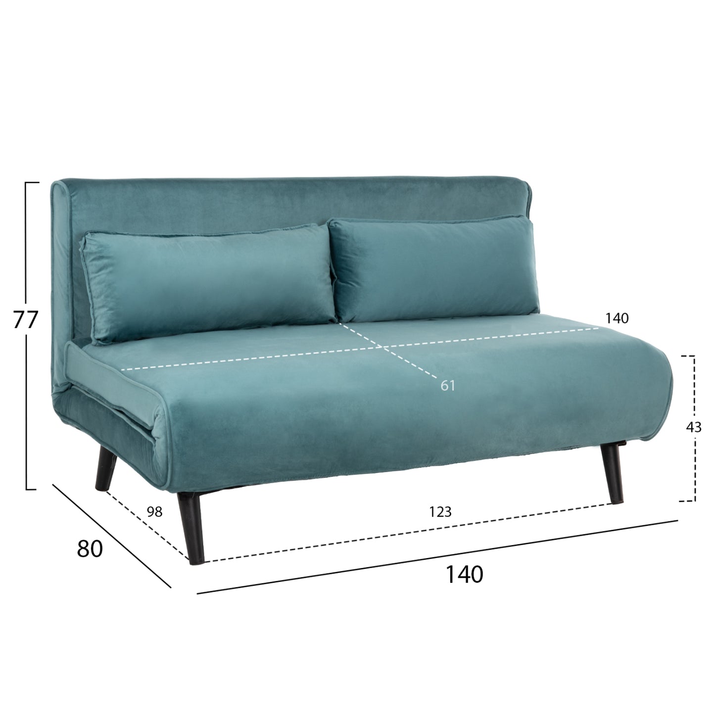 Sofabed For 2 People Asma Hm3077.15 Velvet In Mint Color 140x80x77hcm.