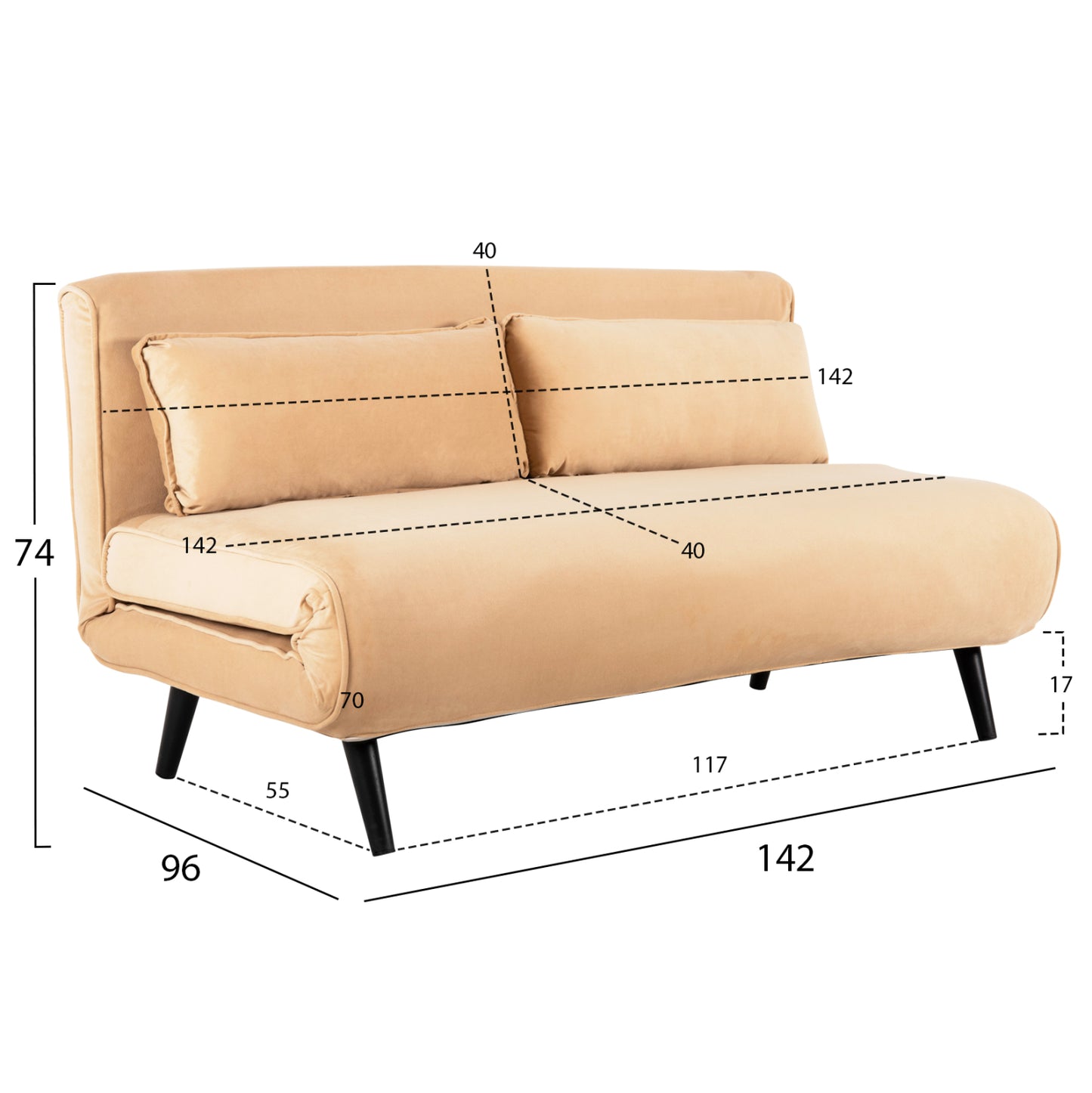 Sofabed For 2 People Asma Hm3077.17 Velvet In Beige Color 140x80x77hcm.