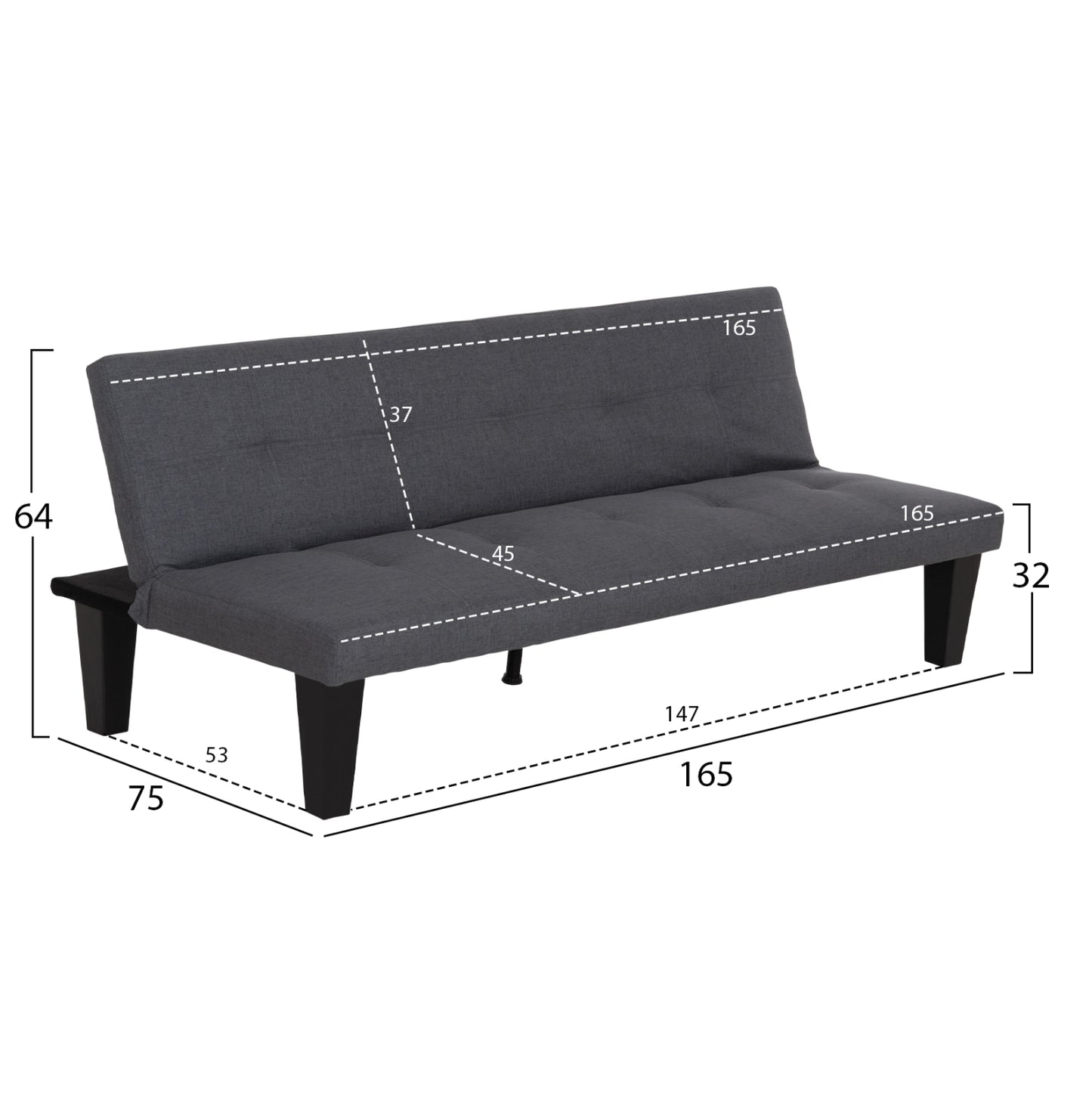 Sofabed 2-seater Koro Hm3304.01 Grey Pu Leather 165x75x64hcm.