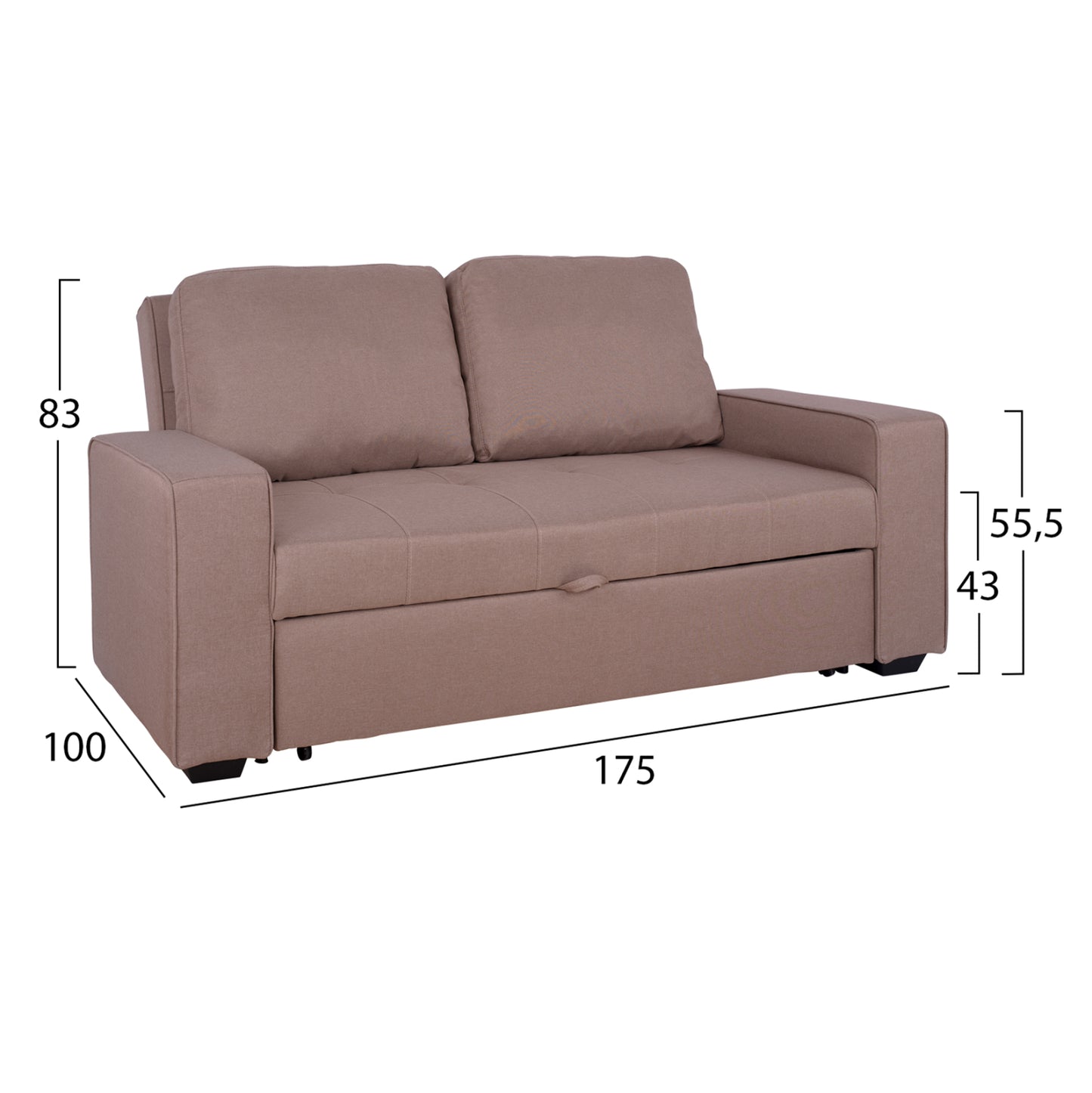 Sofa/bed Kanna 2 Seater Hm3082.04 With Beige Fabric 175x100x83 Cm