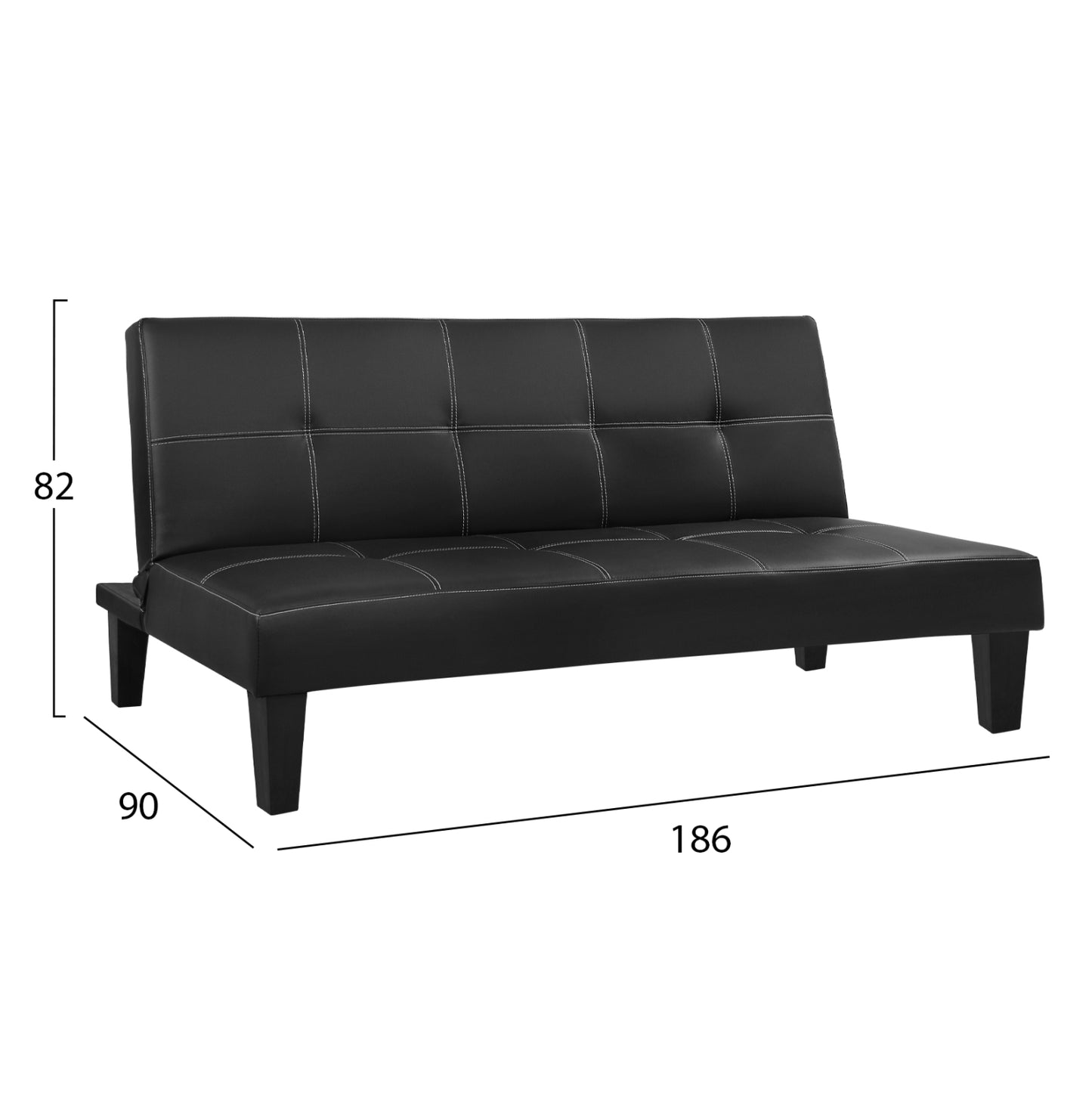 Sofa/bed 3 Seater Hm3002.02 Black Pu With Details 186x90x82