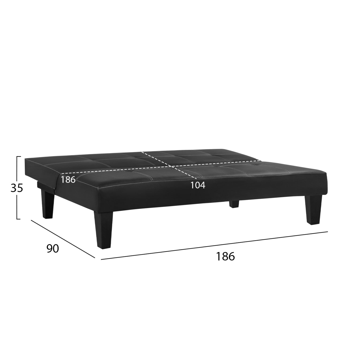 Sofa/bed 3 Seater Hm3002.02 Black Pu With Details 186x90x82