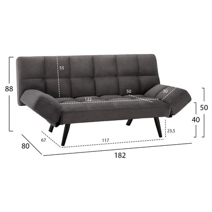 Sofa Bed 3 Seater From Velvet Grey Hm3167.01 182x80x88cm