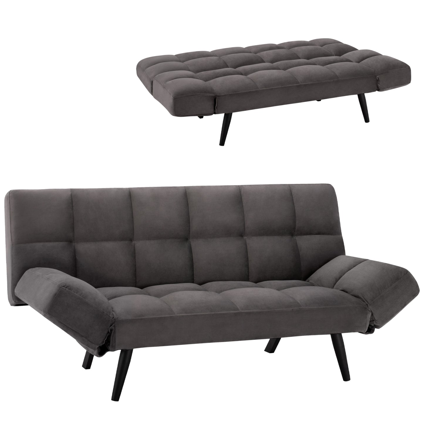 Sofa Bed 3 Seater From Velvet Grey Hm3167.01 182x80x88cm