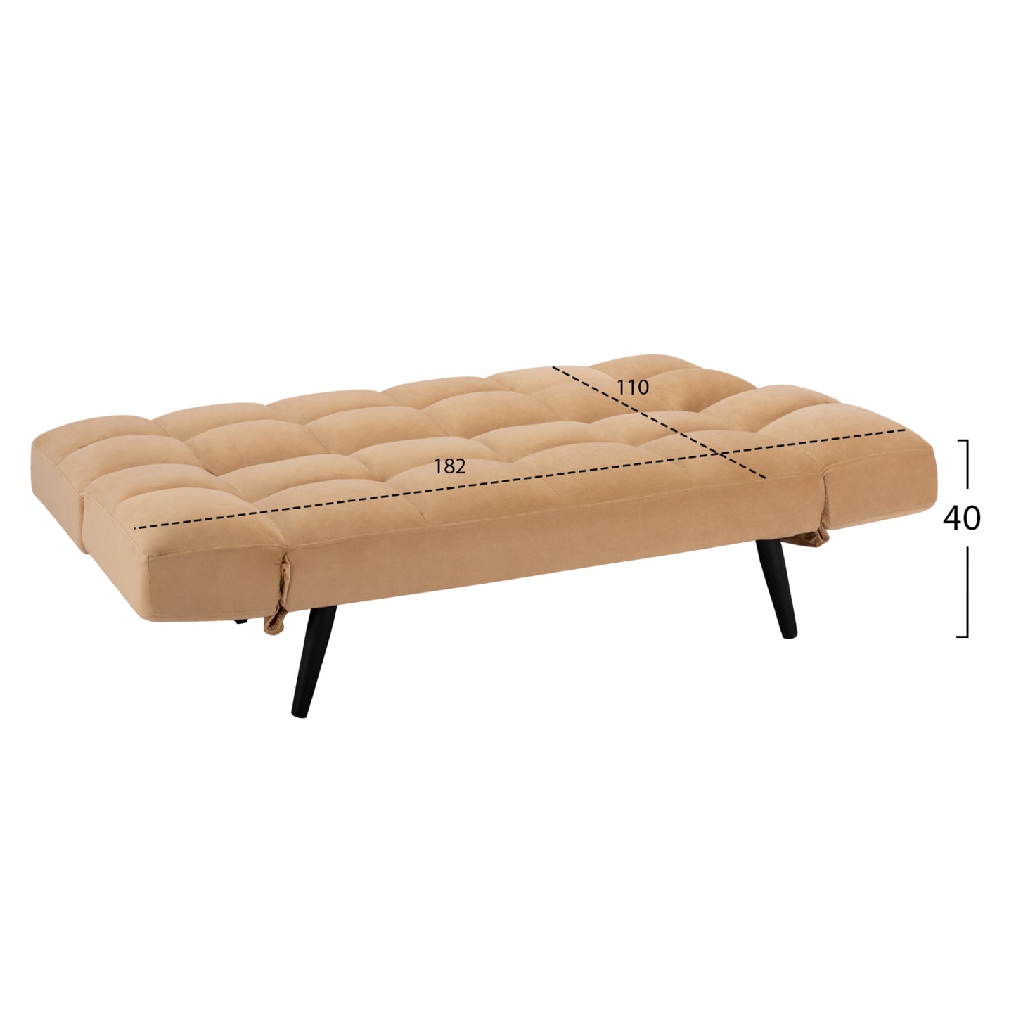Sofa Bed 3 Seater Velvet Beige Hm3167.07 182x80x88cm