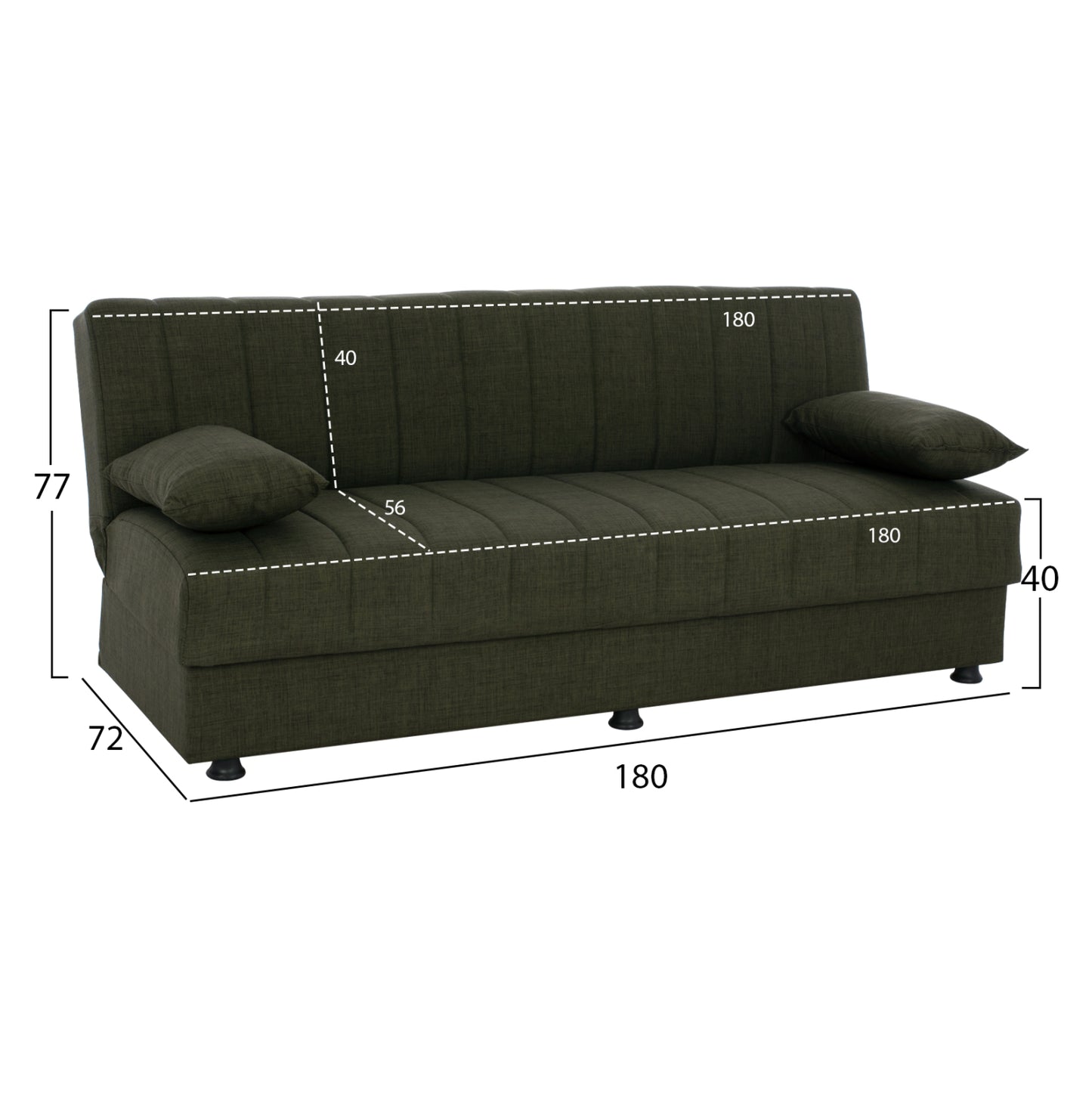 Hm3239.05 Andri Three-seater Sofa-bed, Cypress Green Fabric