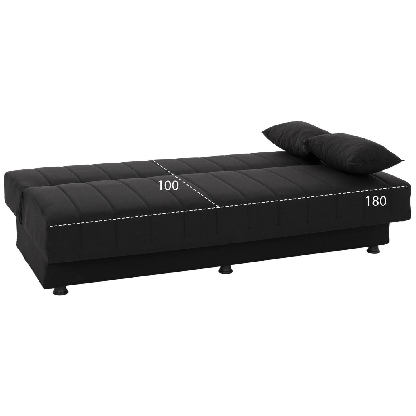 Hm3239.01 Andri Three-seater Sofa-bed, Black Fabric, Short Legs, Without Arms
