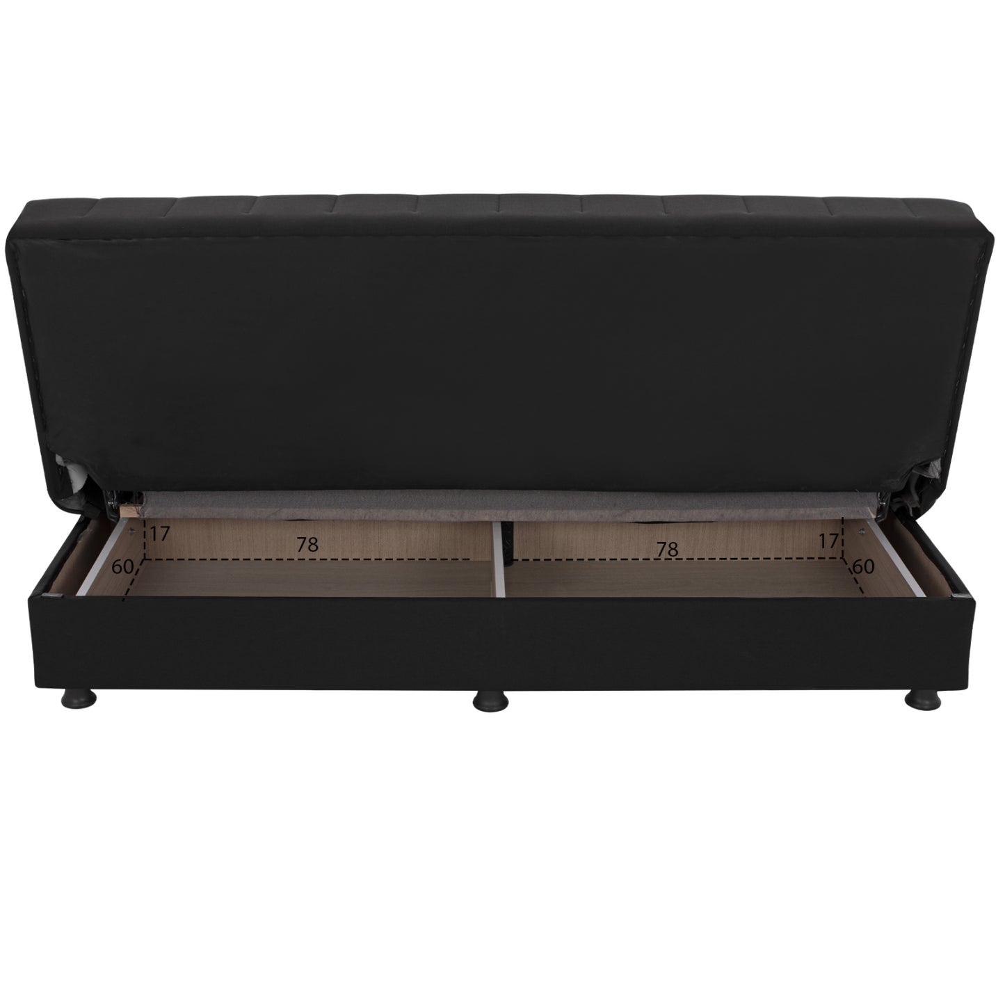 Hm3239.01 Andri Three-seater Sofa-bed, Black Fabric, Short Legs, Without Arms