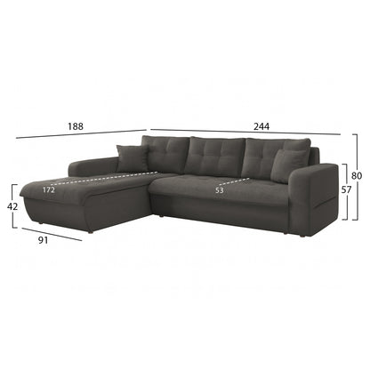 Corner Sofabed Left Kanso Hm3338.01l Grey Fabric 244x188x80hcm.