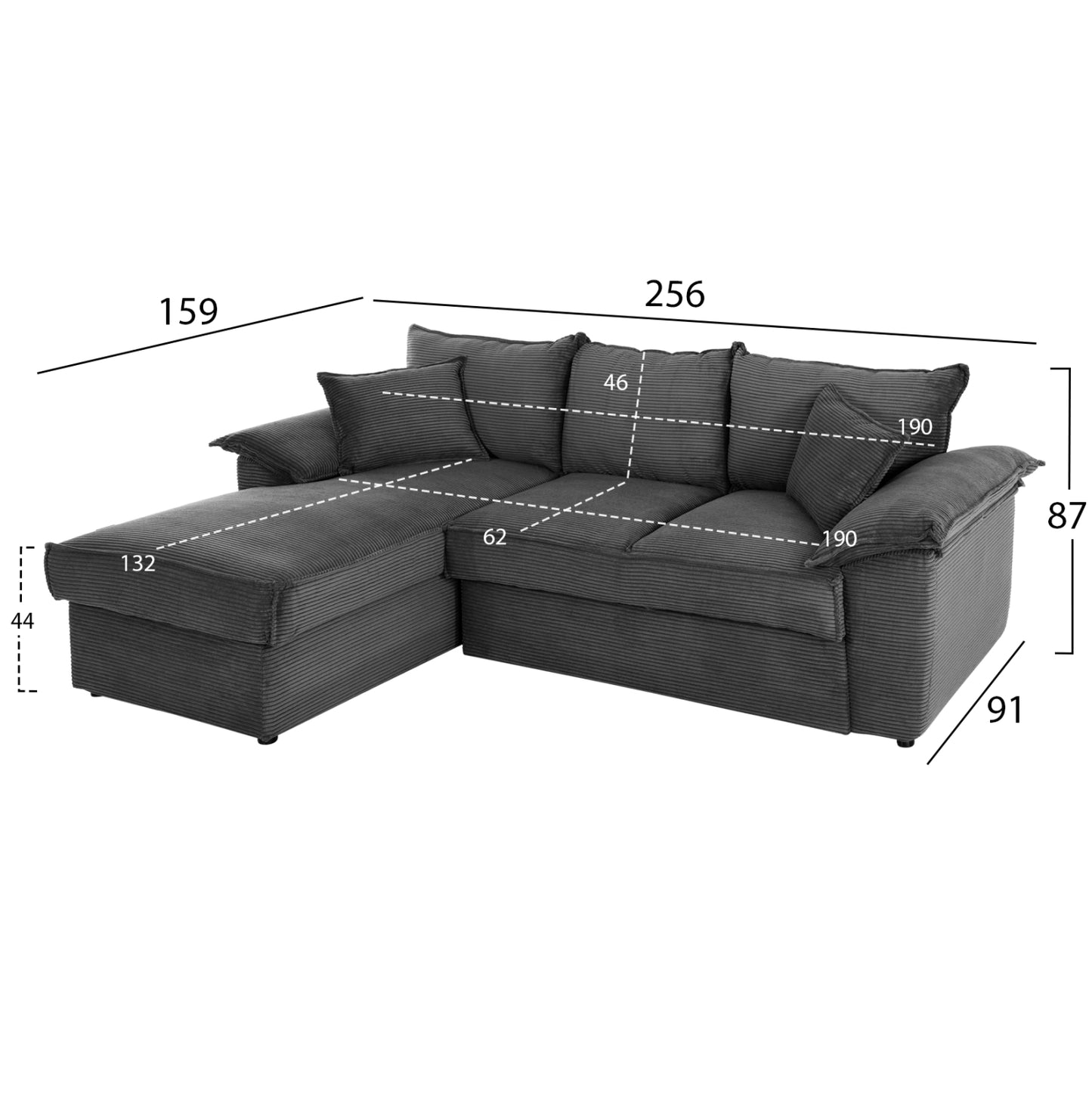 Corner (left) Sofa-bed With Storage Space Aldo Hm3276.02l Anthracite Fabric 256x91-159x87hcm.