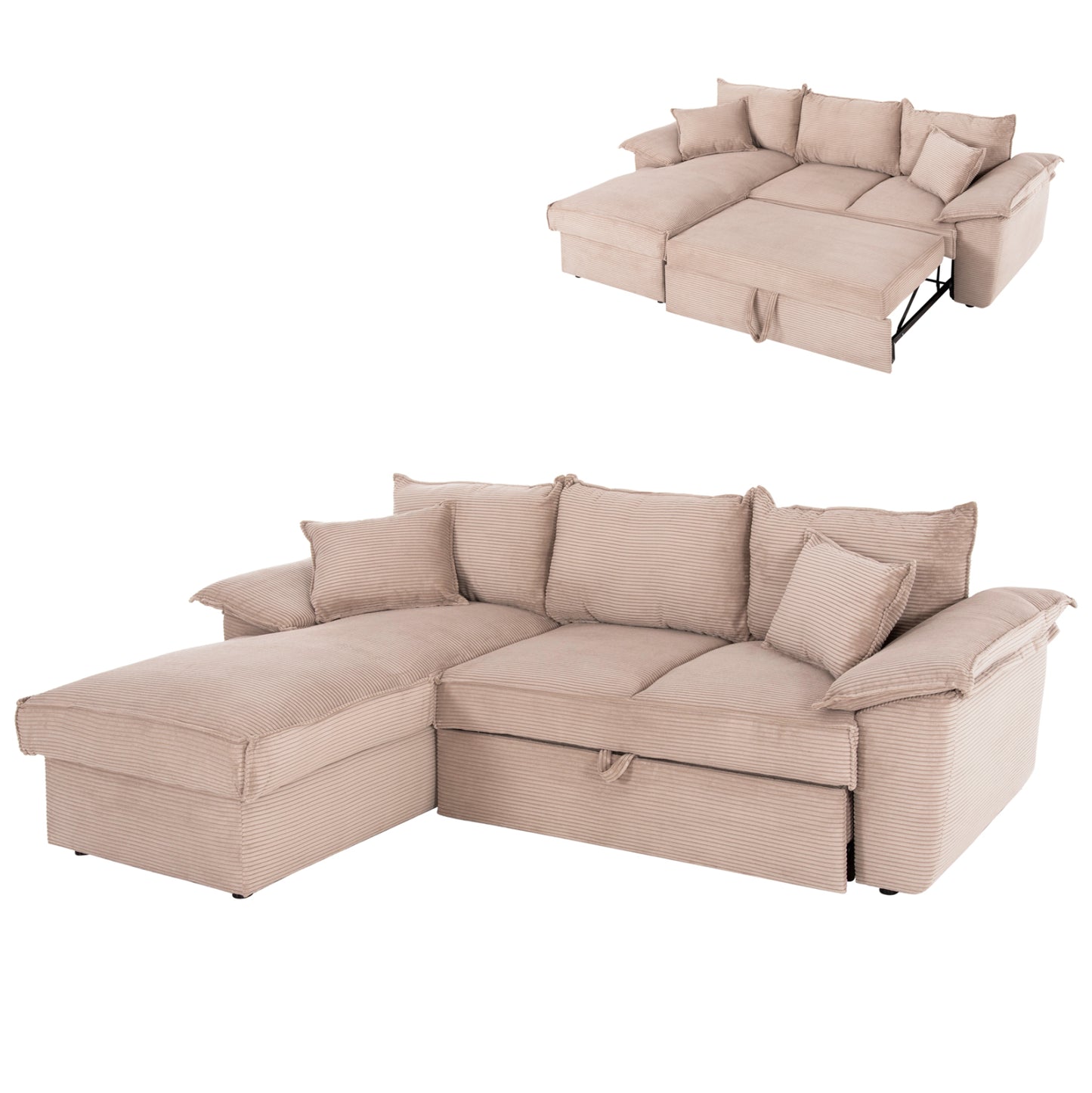 Corner (left) Sofa-bed With Storage Space Aldo Hm3276.01l Beige Fabric 256x91-159x87hcm.