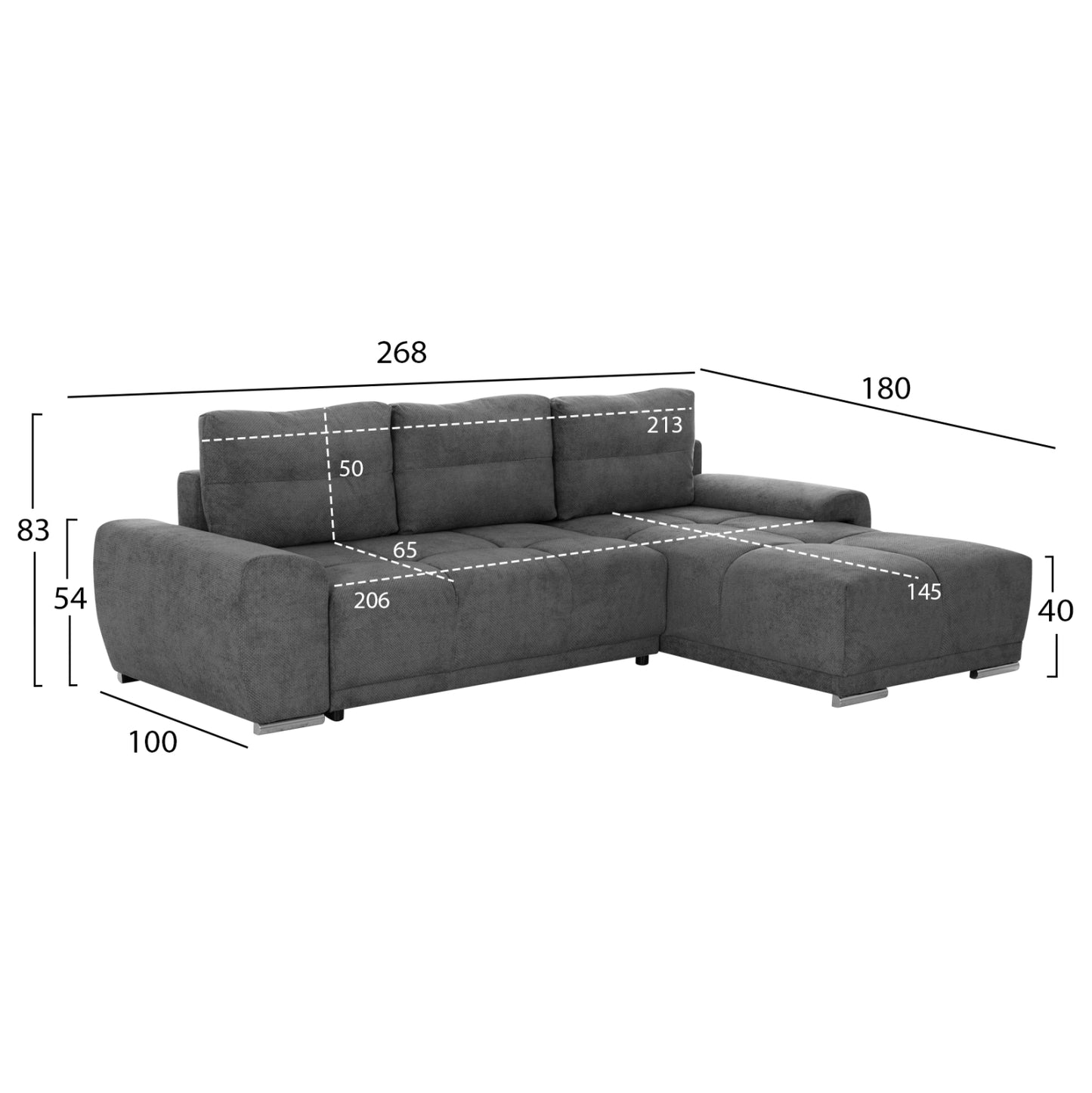 Right Corner Sofabed Comfyra Hm3336.01r Grey Fabric 270x181x75hcm.
