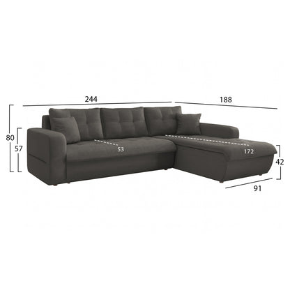 Corner Sofabed Right Kanso Hm3338.01r Grey Fabric 244x188x80hcm.