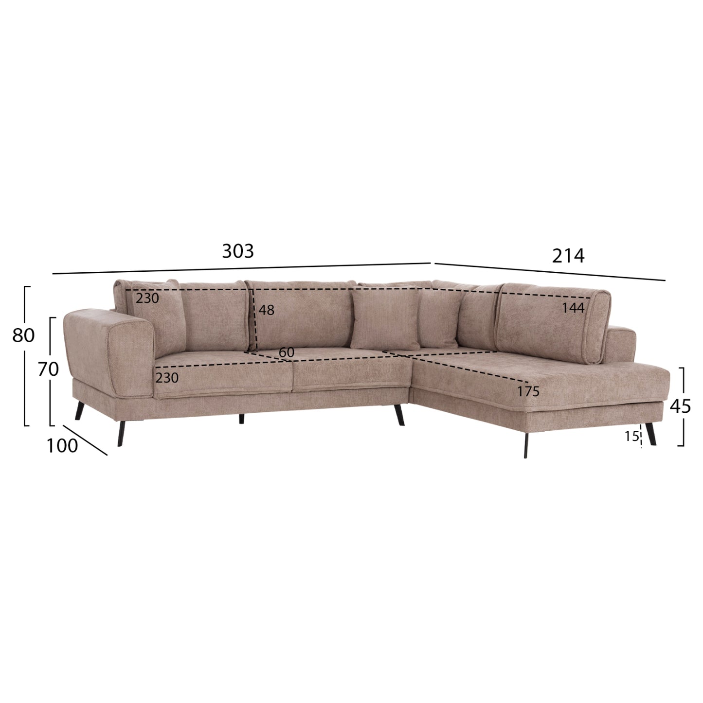Corner Sofabed (right) Zenora Hm3337.03r Beige Fabric 303x214x80hcm