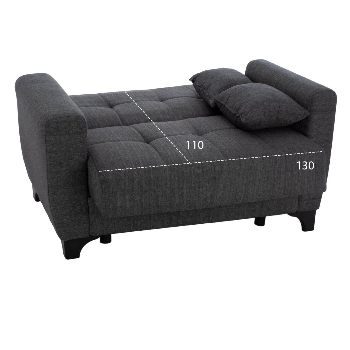 Hm3243.03 2-seater Sofa-bed, Tall Back, Grey, 160x84x88cm