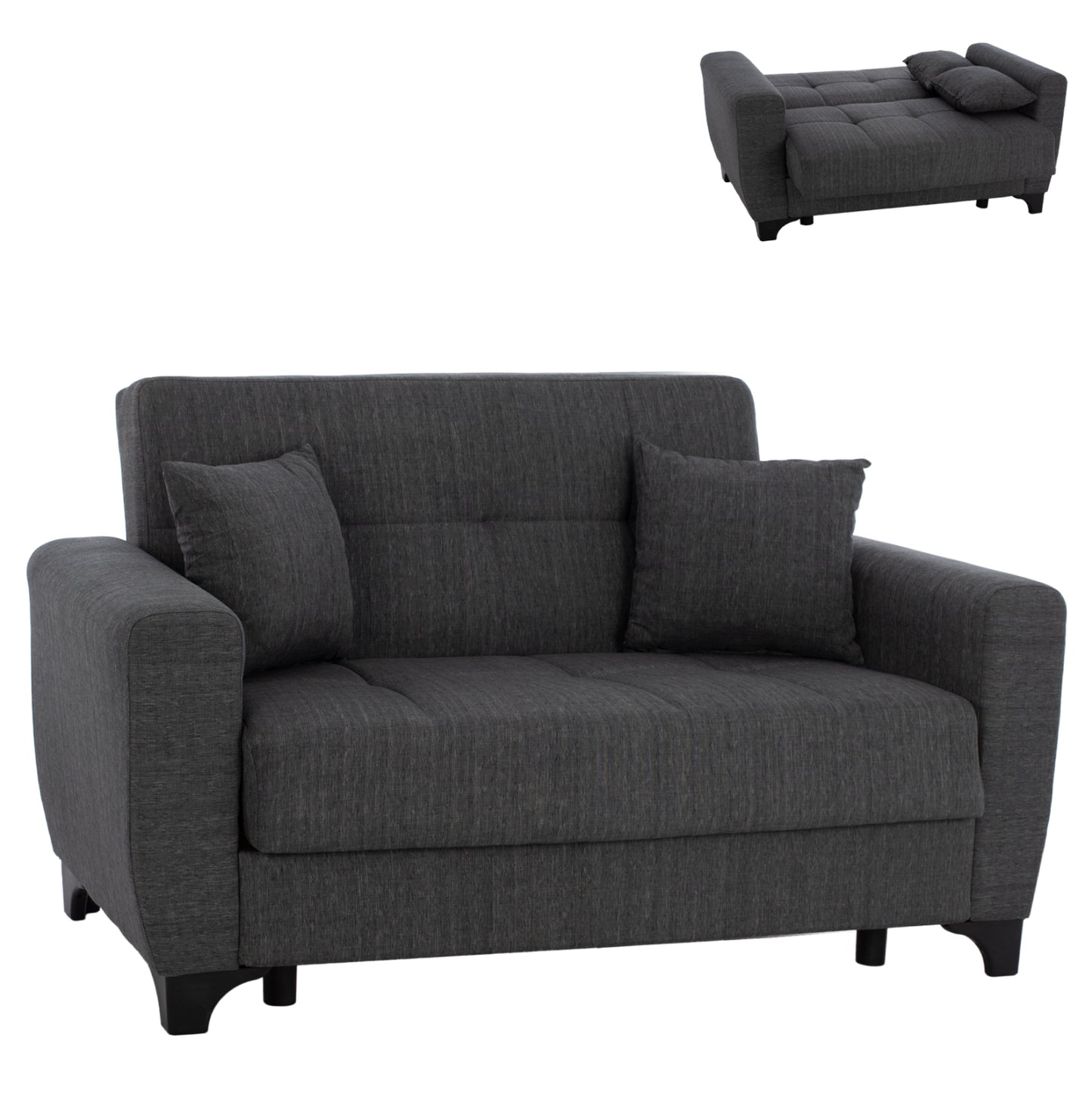 Hm3243.03 2-seater Sofa-bed, Tall Back, Grey, 160x84x88cm