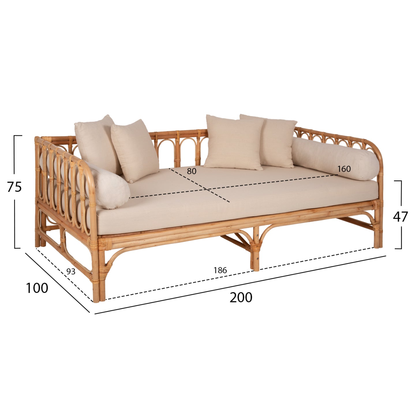 Daybed-sofa Lignano Hm9660 Rattan In Natural-beige Cushions 200x100x75hcm.