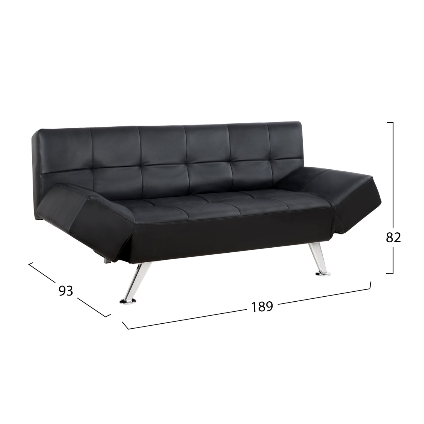 Sofa/bed Hm3001.02 Thom With Folding Arms Black Pu 189x93x82 Cm