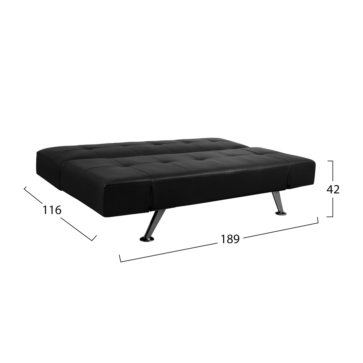Sofa/bed Hm3001.02 Thom With Folding Arms Black Pu 189x93x82 Cm