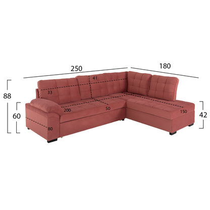 Sofabed Right Corner Jade Hm3144.03r Dusty Pink Velvet 250x80-180x73-88hcm.