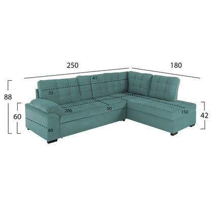 Sofabed Right Corner Jade Hm3144.04r Seafoam Green Velvet 250x80-180x73-88hcm.