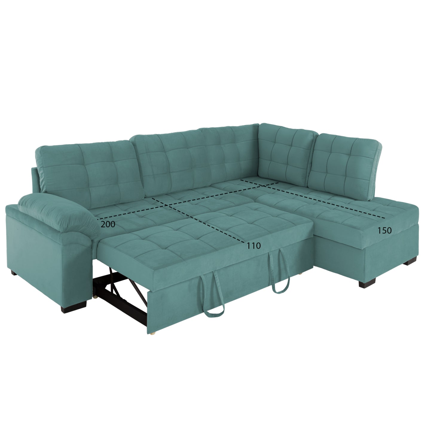 Sofabed Right Corner Jade Hm3144.04r Seafoam Green Velvet 250x80-180x73-88hcm.