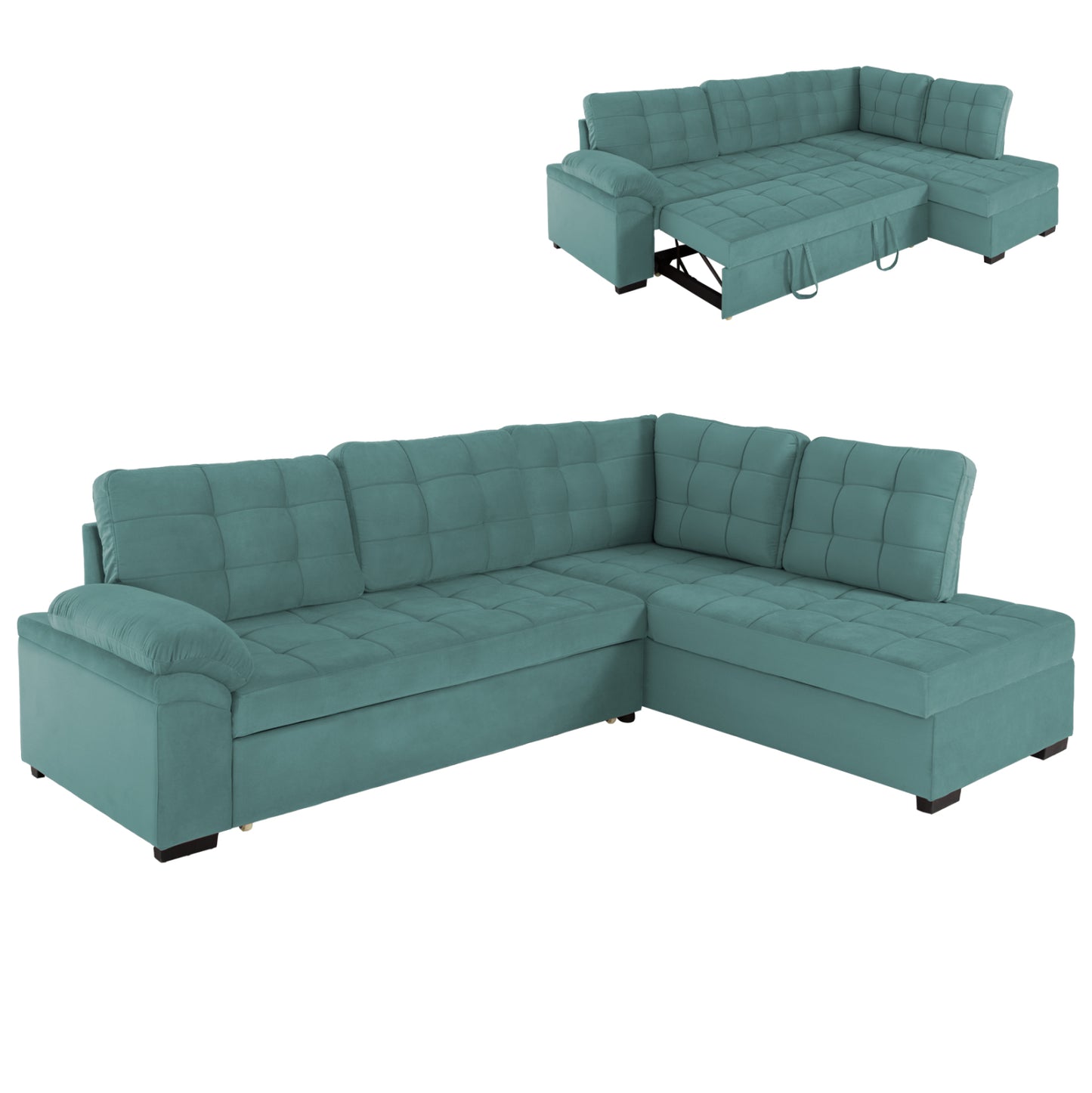 Sofabed Right Corner Jade Hm3144.04r Seafoam Green Velvet 250x80-180x73-88hcm.