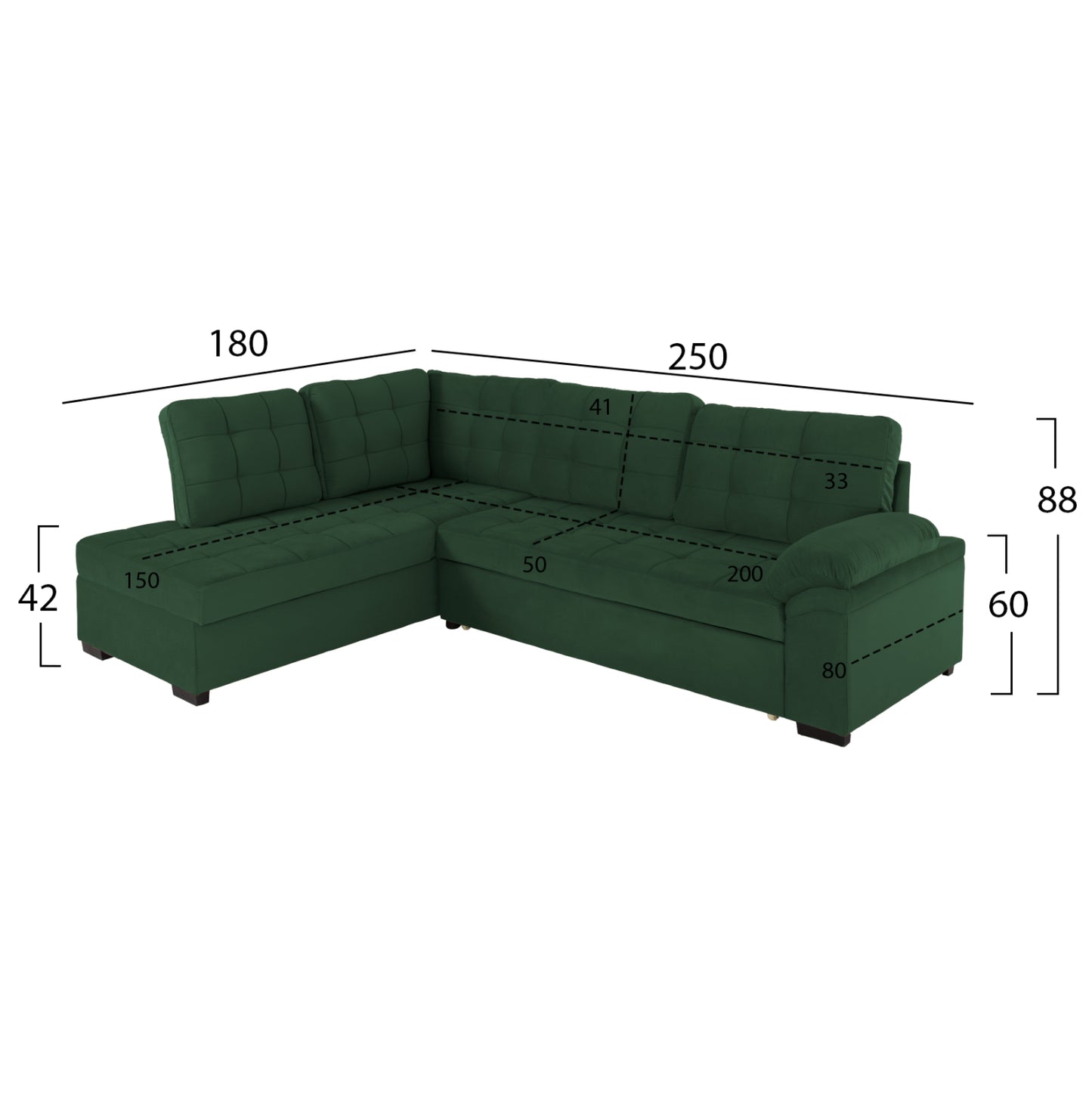 Sofabed Left Corner Jade Hm3144.05l Cypress Green Velvet 250x80-180x73-88hcm.