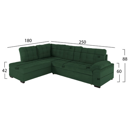 Sofabed Left Corner Jade Hm3144.05l Cypress Green Velvet 250x80-180x73-88hcm.