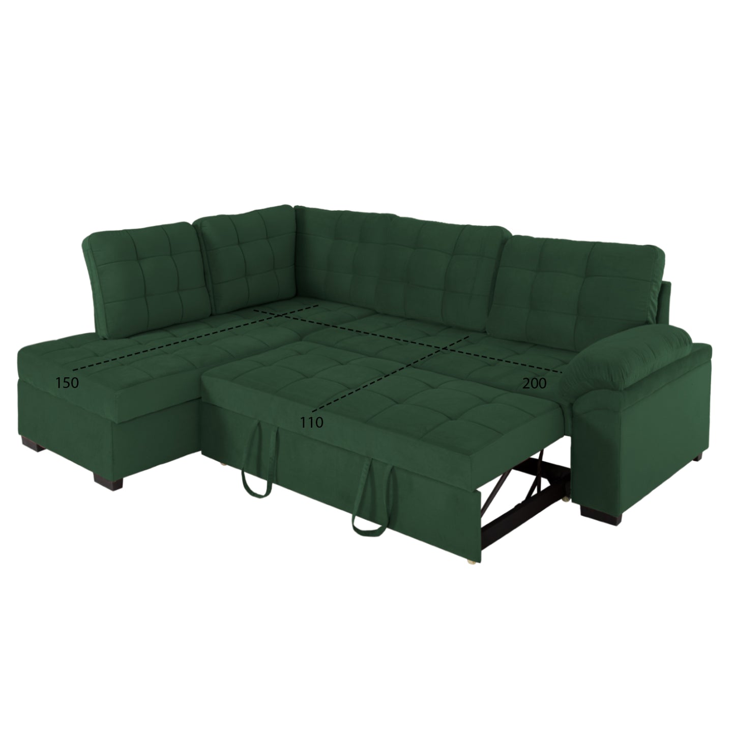 Sofabed Left Corner Jade Hm3144.05l Cypress Green Velvet 250x80-180x73-88hcm.