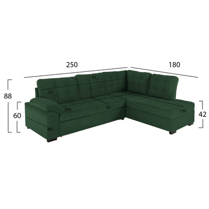 Sofabed Right Corner Jade Hm3144.05r Cypress Green Velvet 250x80-180x73-88hcm.