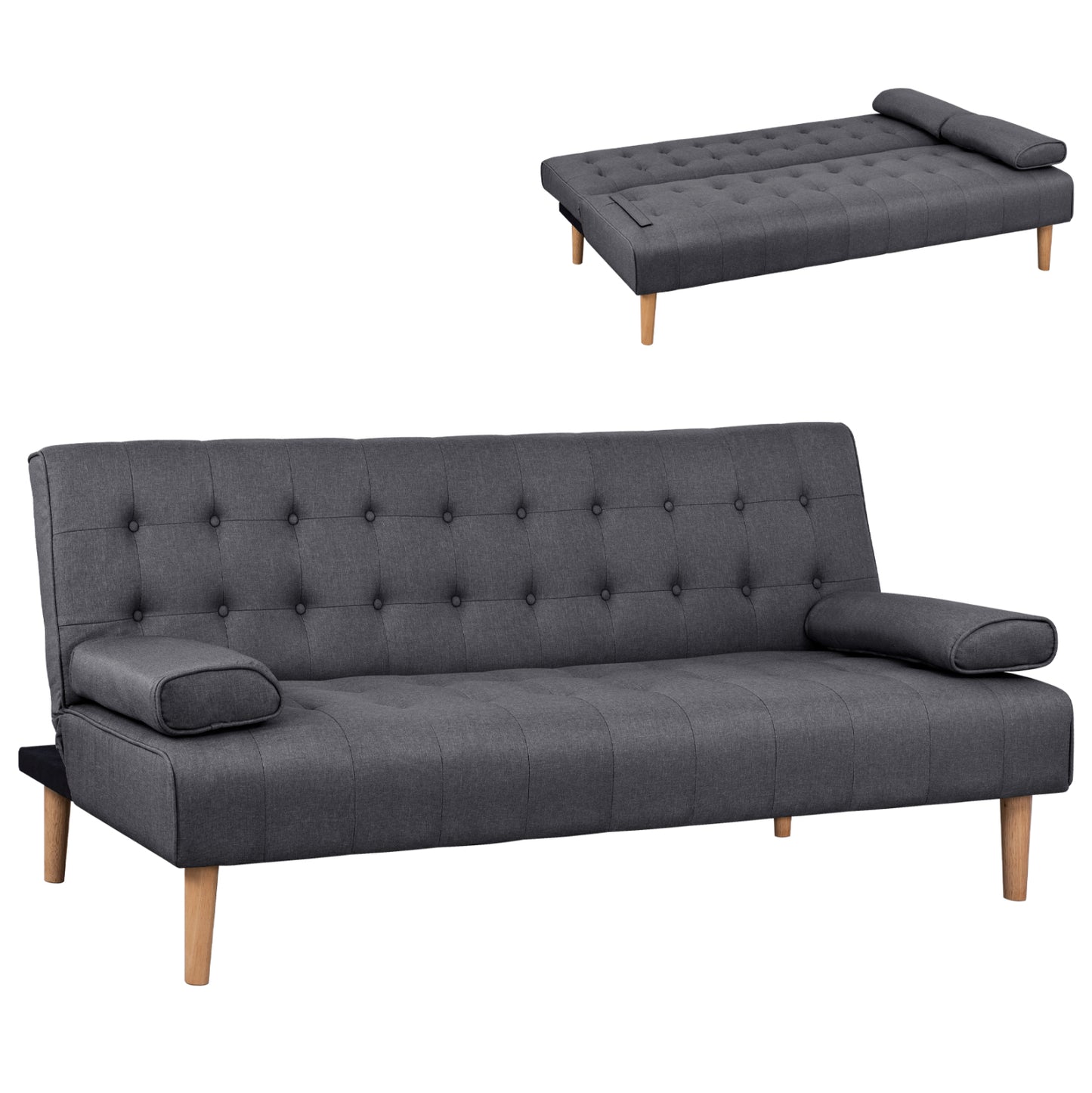 Sofa Bed Wanda Hm3149.01 Grey Fabric And 2 Pillows 190x84x83cm