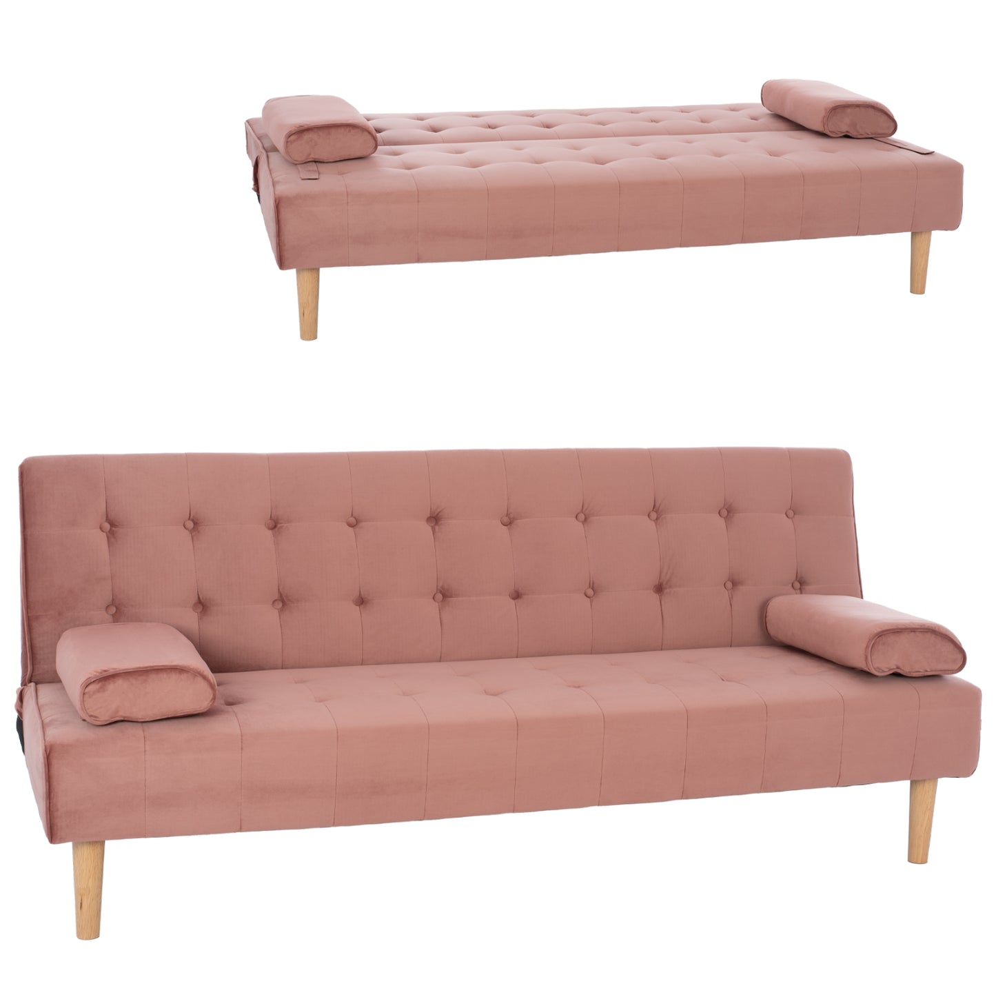 Sofa Bed Wanda Hm3149.12 With Velvet Dusty Pink 188x83x83y Cm.