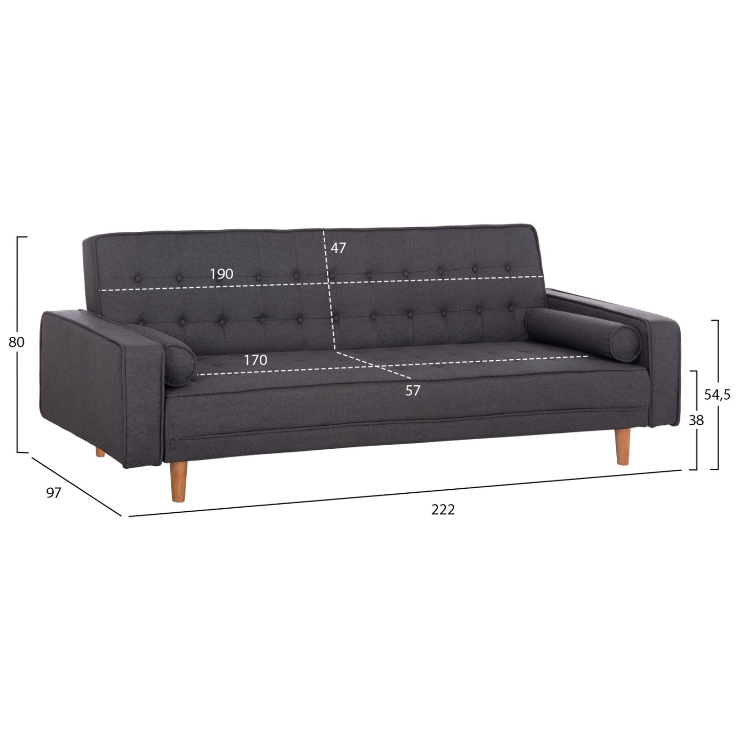 Sofa Bed Salvador Hm3150.01 Grey With 2 Pillows 222x97x80hcm