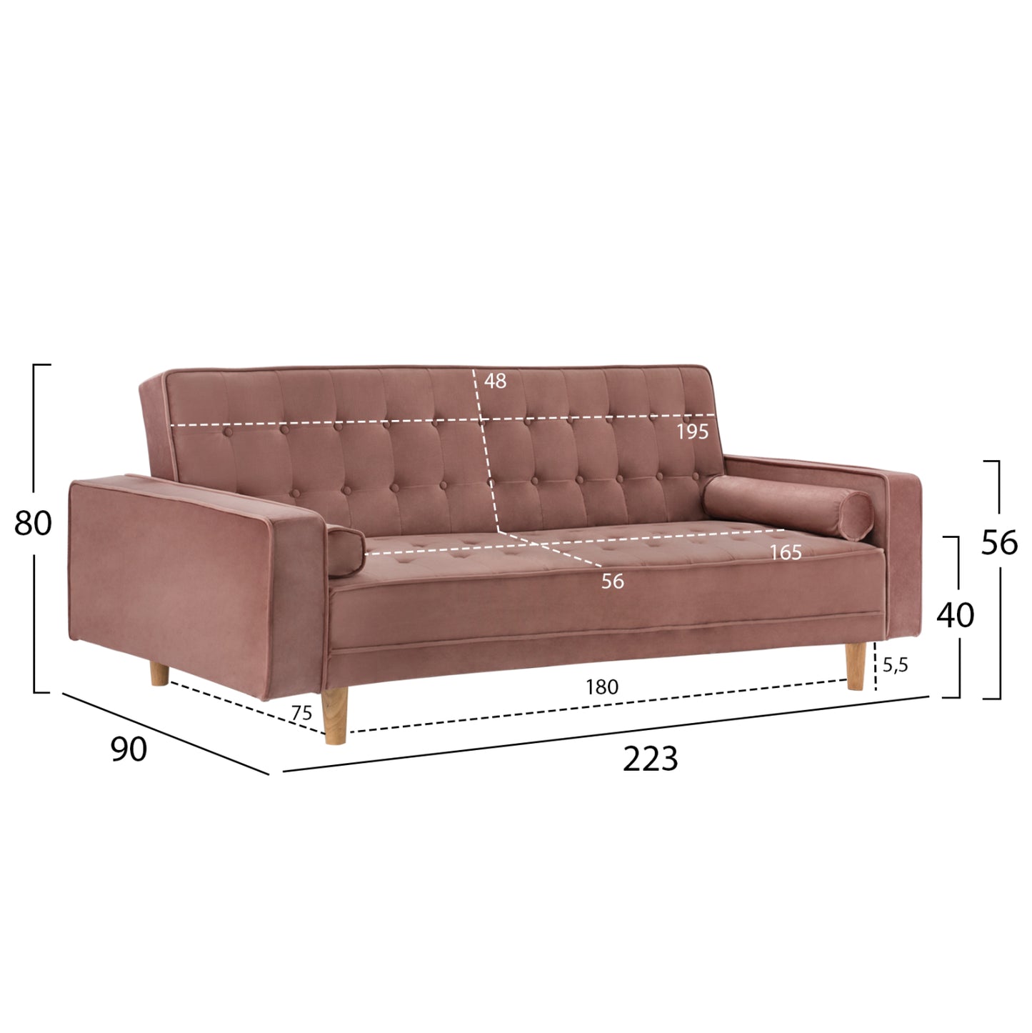 Sofa-bed Salvador Hm3150.12 Velvet Dusty Pink 224x88x84cm.