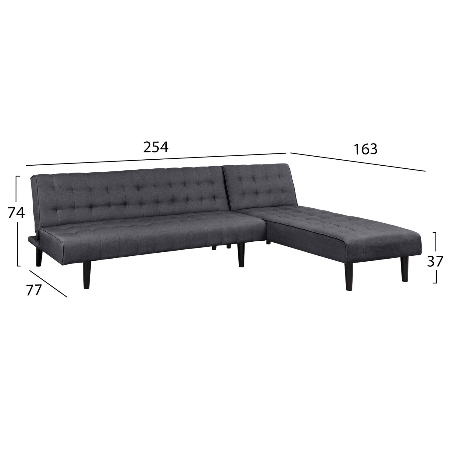 Corner Sofa Bed Reversible Zelda Hm3154.01 With Grey Fabric 254x163x74cm