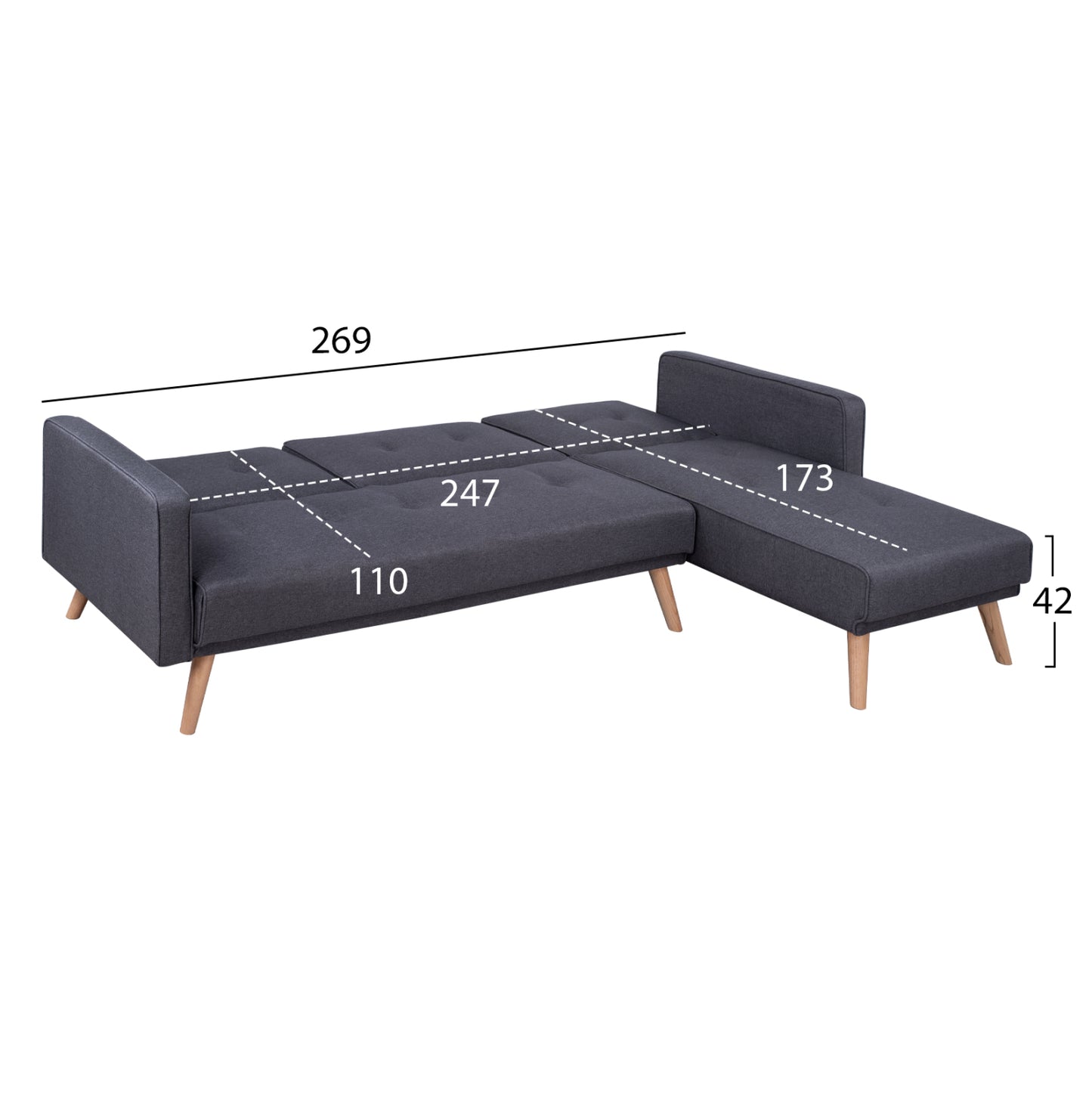 Reversible Corner Sofa Bed Talia Hm3153 Grey Fabric 269x152x87cm