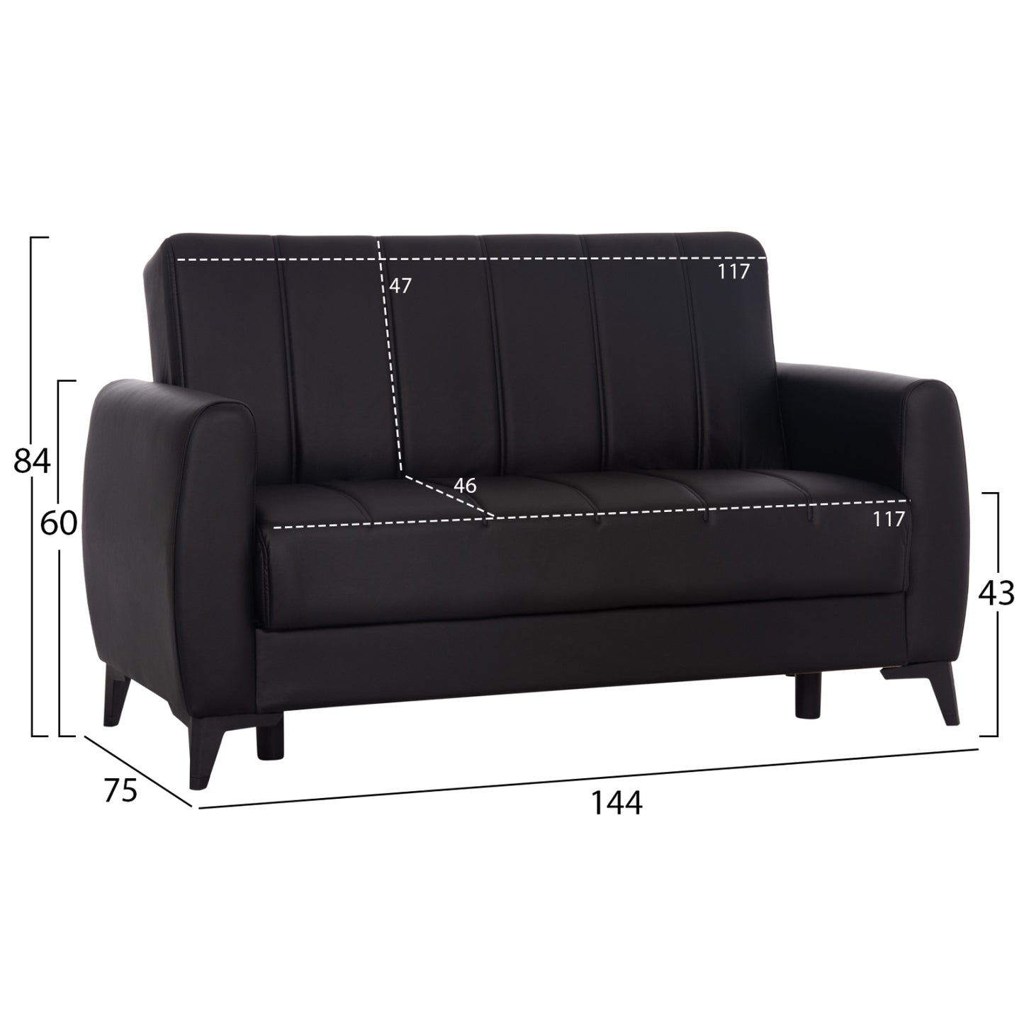 Sofa-bed 2-seater With Storage Space Nikko Hm3293.11 Black Pu 144x75x84hcm.