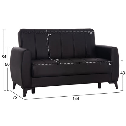 Sofa-bed 2-seater With Storage Space Nikko Hm3293.11 Black Pu 144x75x84hcm.