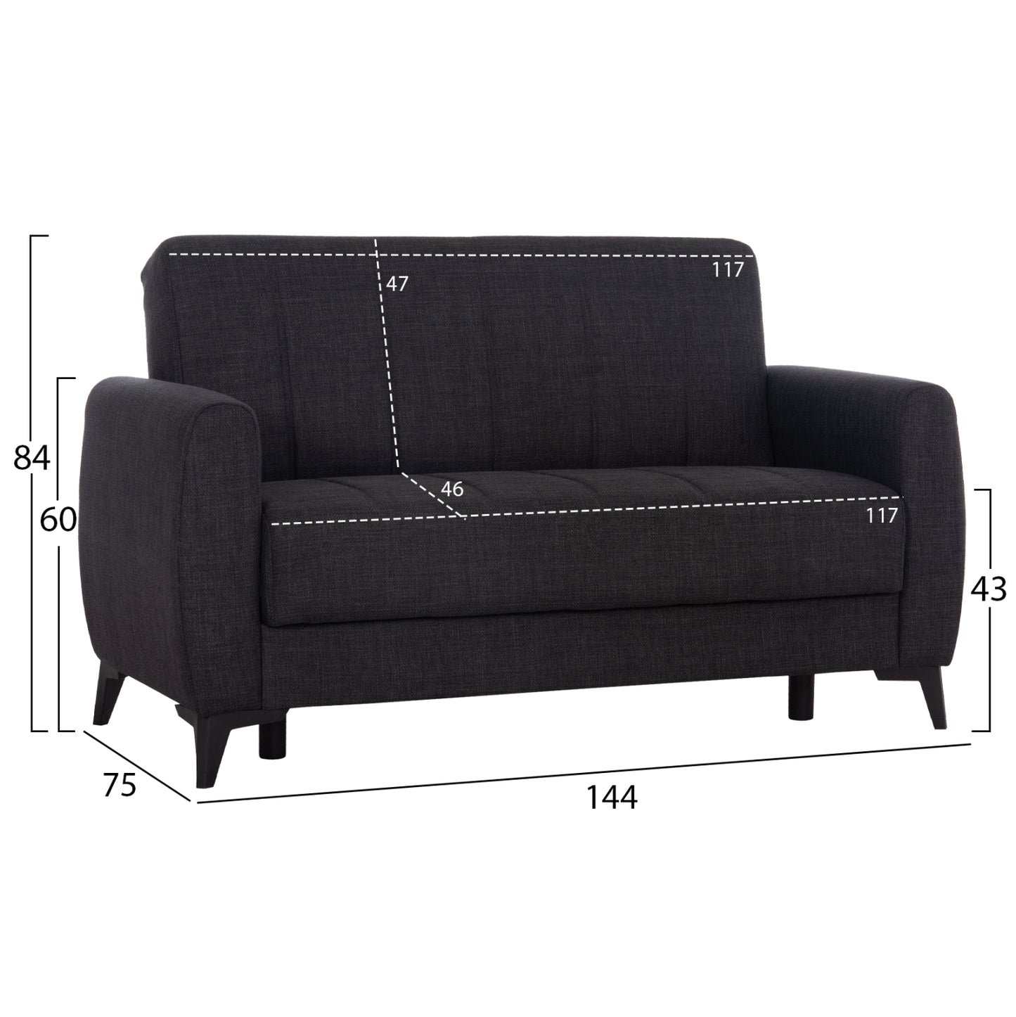 Sofa-bed 2-seater With Storage Space Nikko Hm3293.01 Grey Fabric 144x75x84hcm.